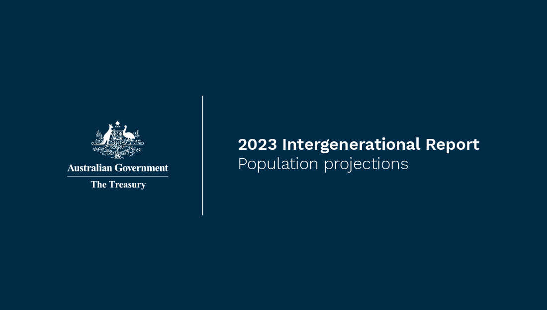 Australian Government coat of arms with The Treasury underneath. 2023 Intergenerational Report - Population projections