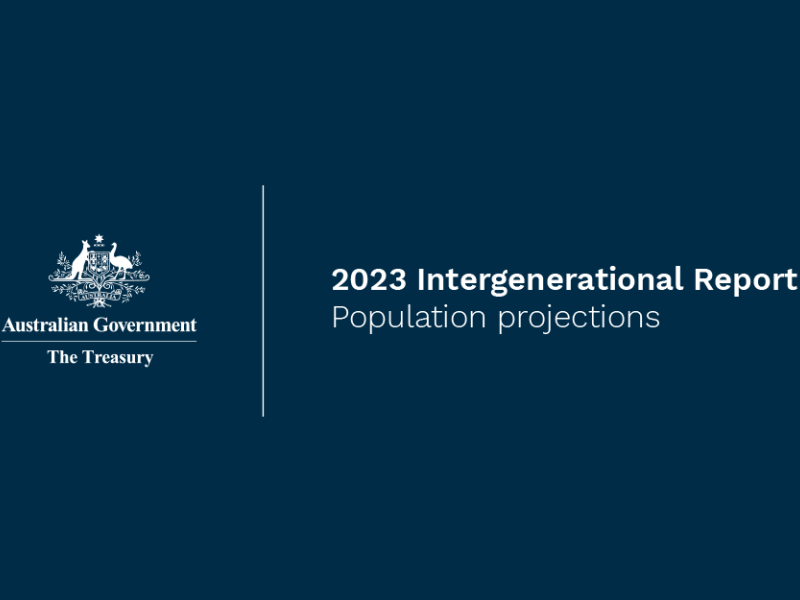 Australian Government coat of arms with The Treasury underneath. 2023 Intergenerational Report - Population projections